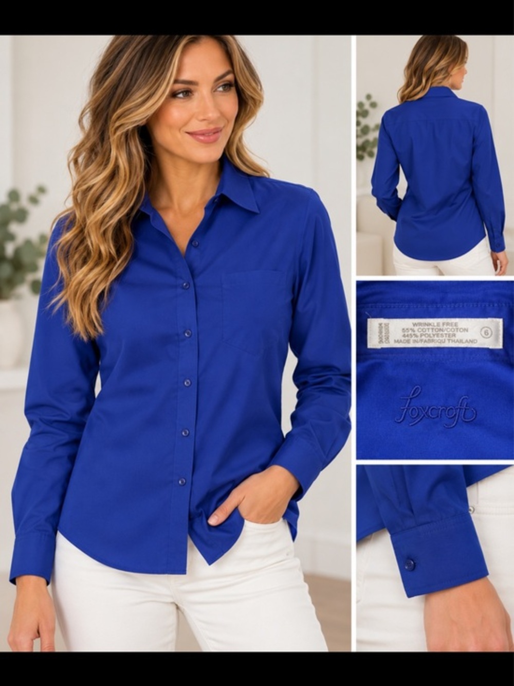 Foxcroft Royal Blue Wrinkle Free Button Down Shirt Women’s Size 6